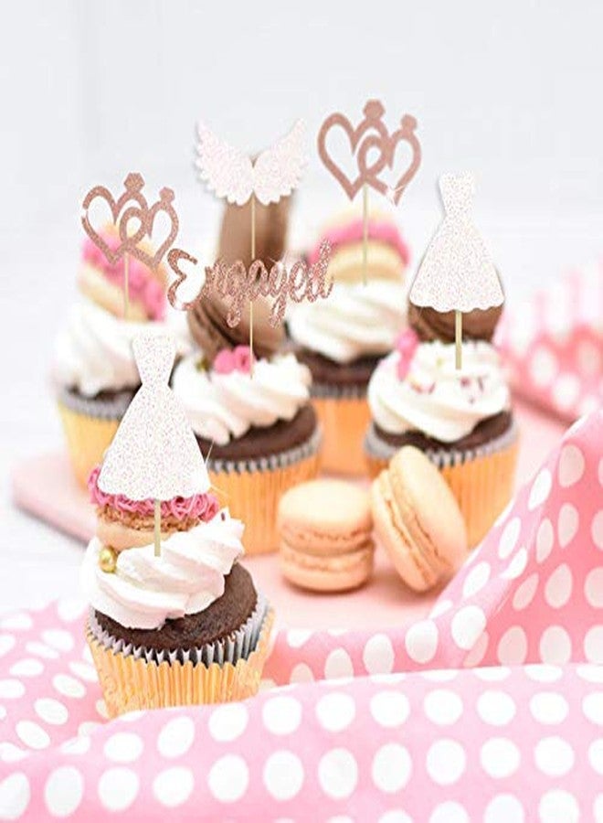 Festiko 20 Pieces Glitter Engaged Cupcake Topper Kit for Party Decorations, Cupcake Toppers with Engaged, Double Heart, Dress, Wings for Wedding Bridal Shower Bachelorette Cake Decoration - Image 4